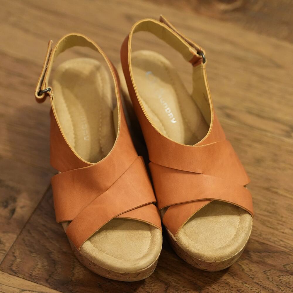 CL by Laundry Cork Wedge Sandals - Tan - Size 7.5
